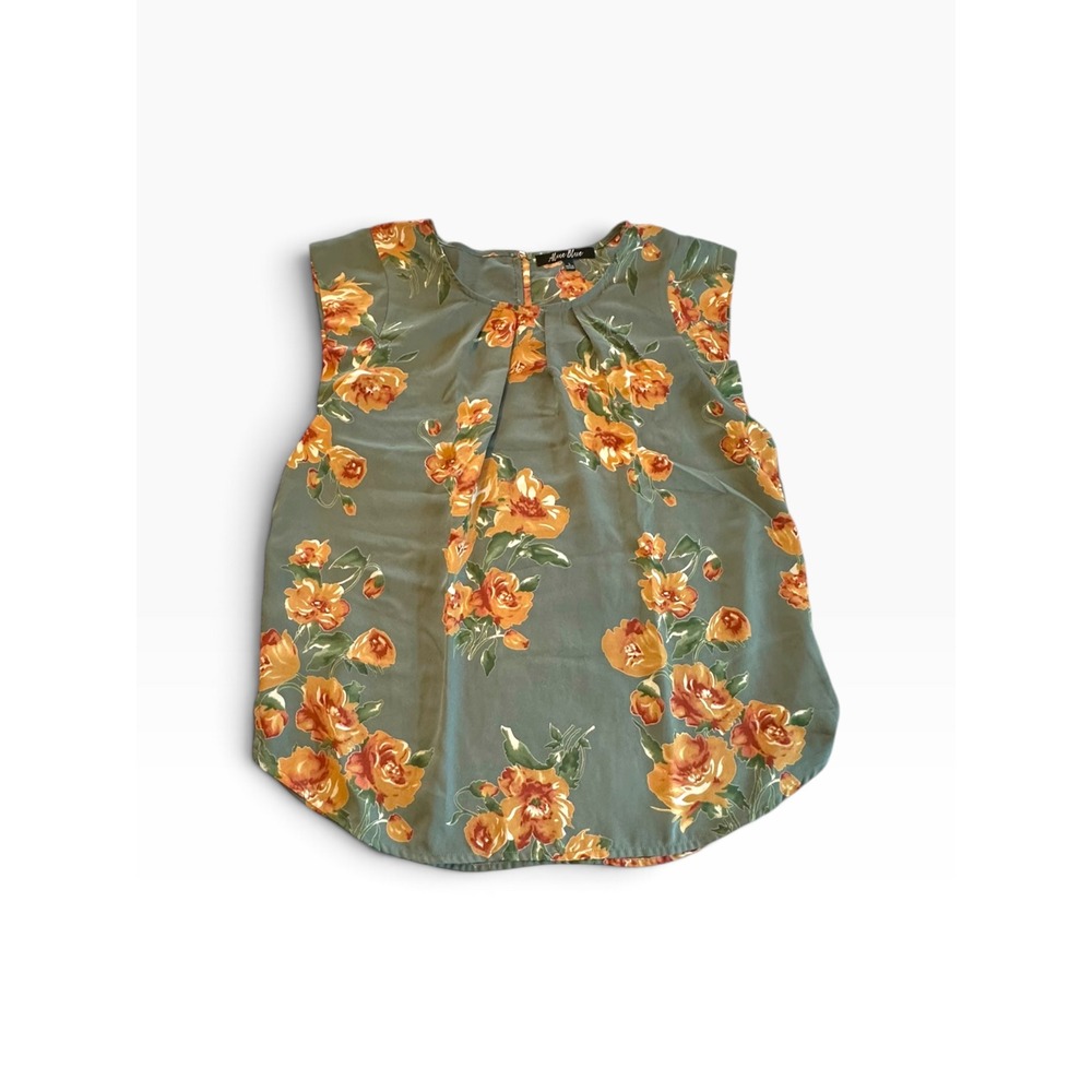 Alice Blue Blouse Womens Large Dusty Blue Floral Sleeveless Pleated Stitch Fix